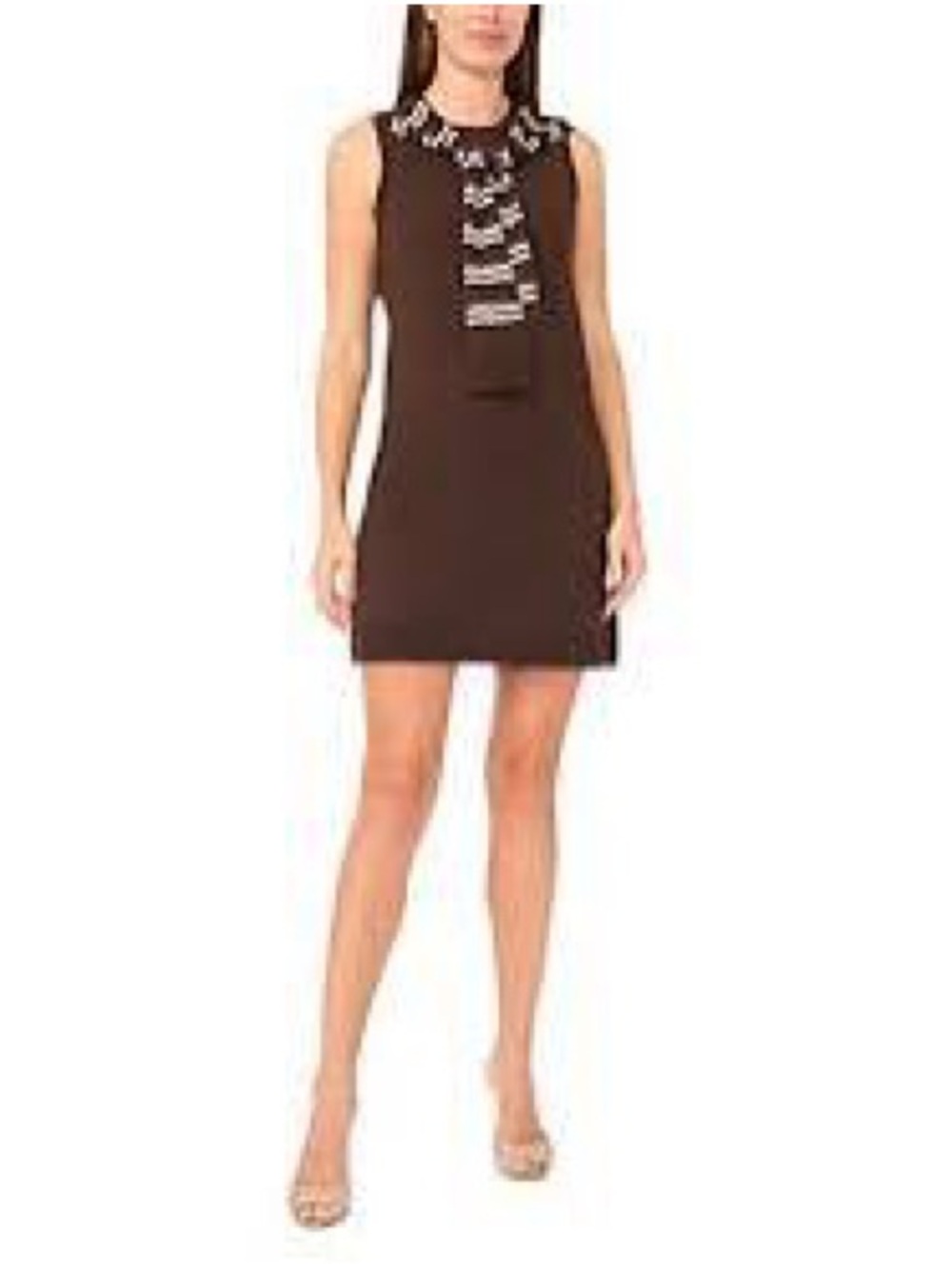 STATE Brown Sleeveless Shift Dress with Patterned Neck Tie